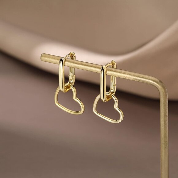 925 Sterling Silver Heart Drop Earrings Hoop for Women Teens Minimalist U Hoop E - Picture 6 of 7